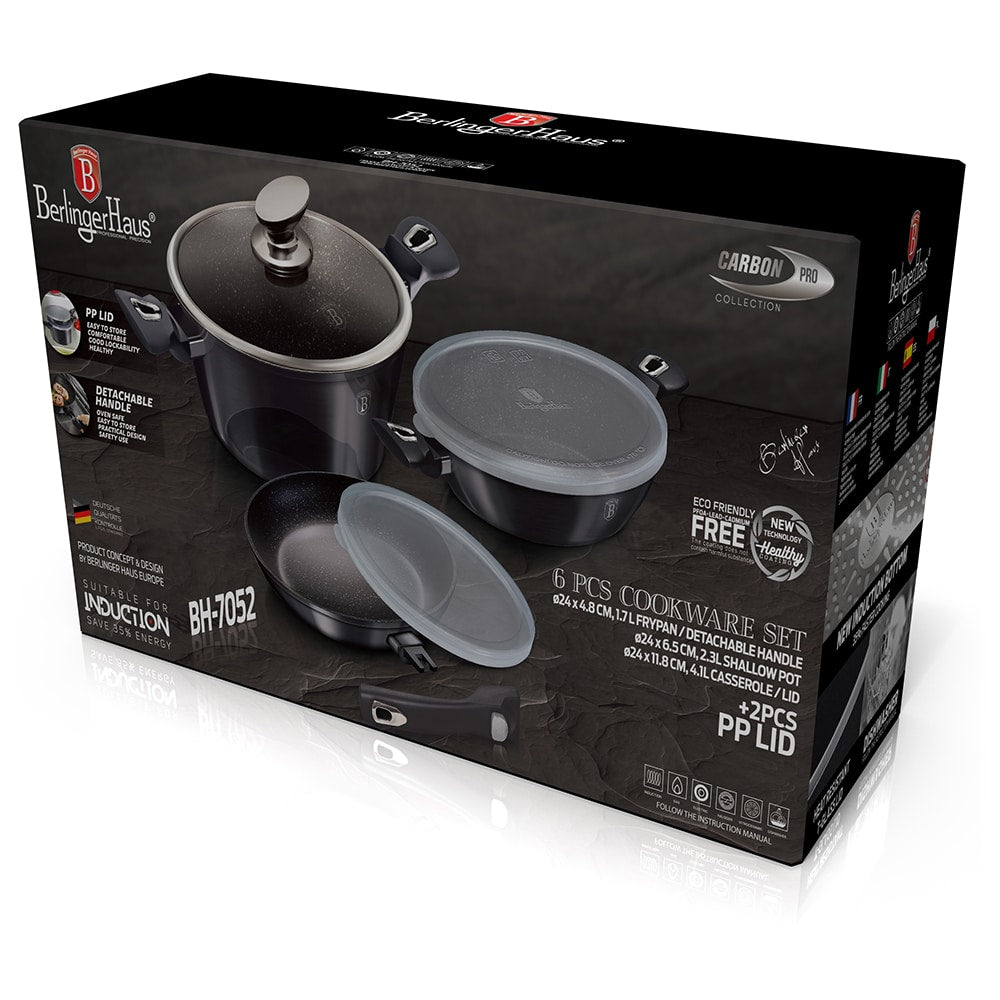 6 részes indukciós edénykészlet levehető nyéllel szürke Berlinger Haus Metallic Line Carbon Edition