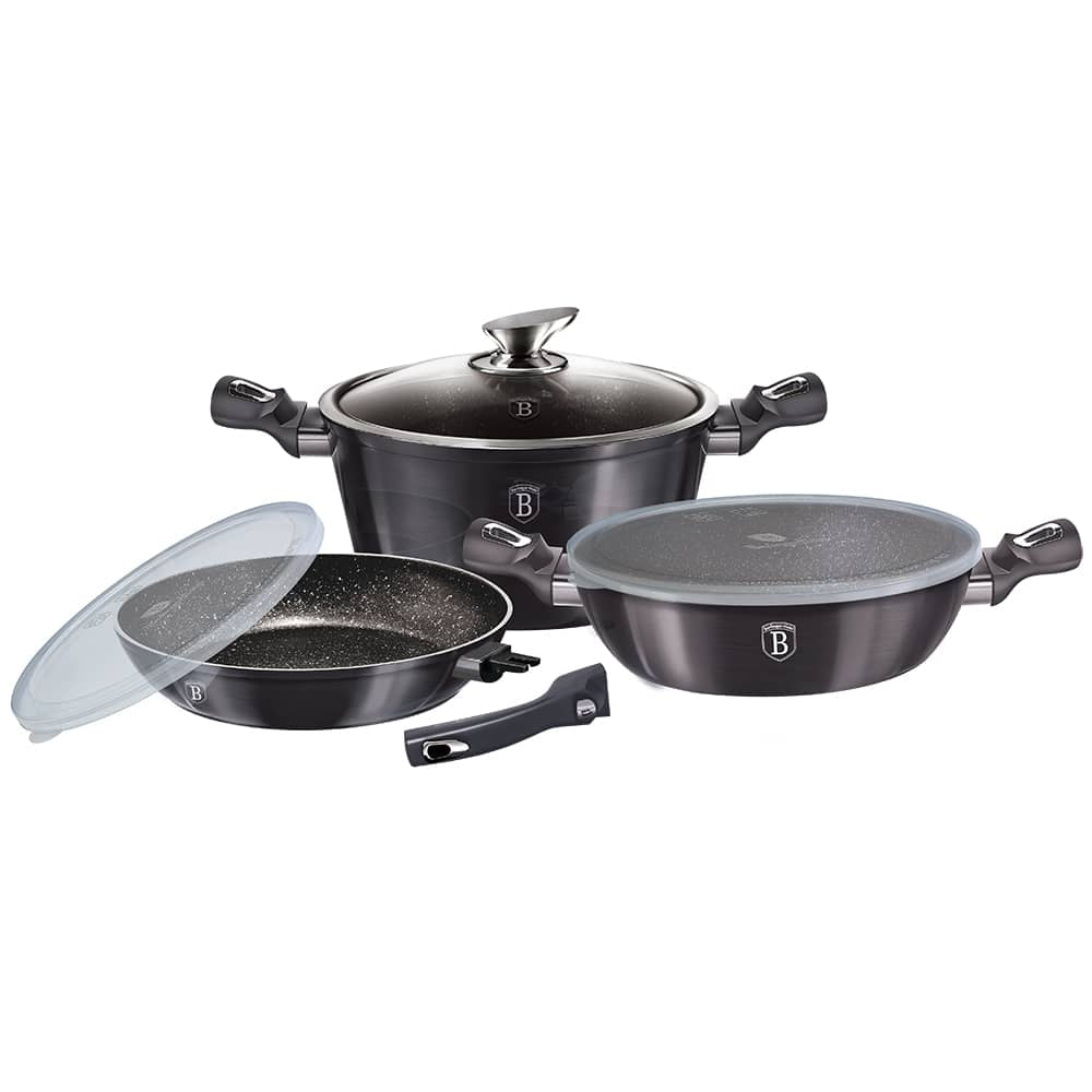 6 részes indukciós edénykészlet levehető nyéllel szürke Berlinger Haus Metallic Line Carbon Edition
