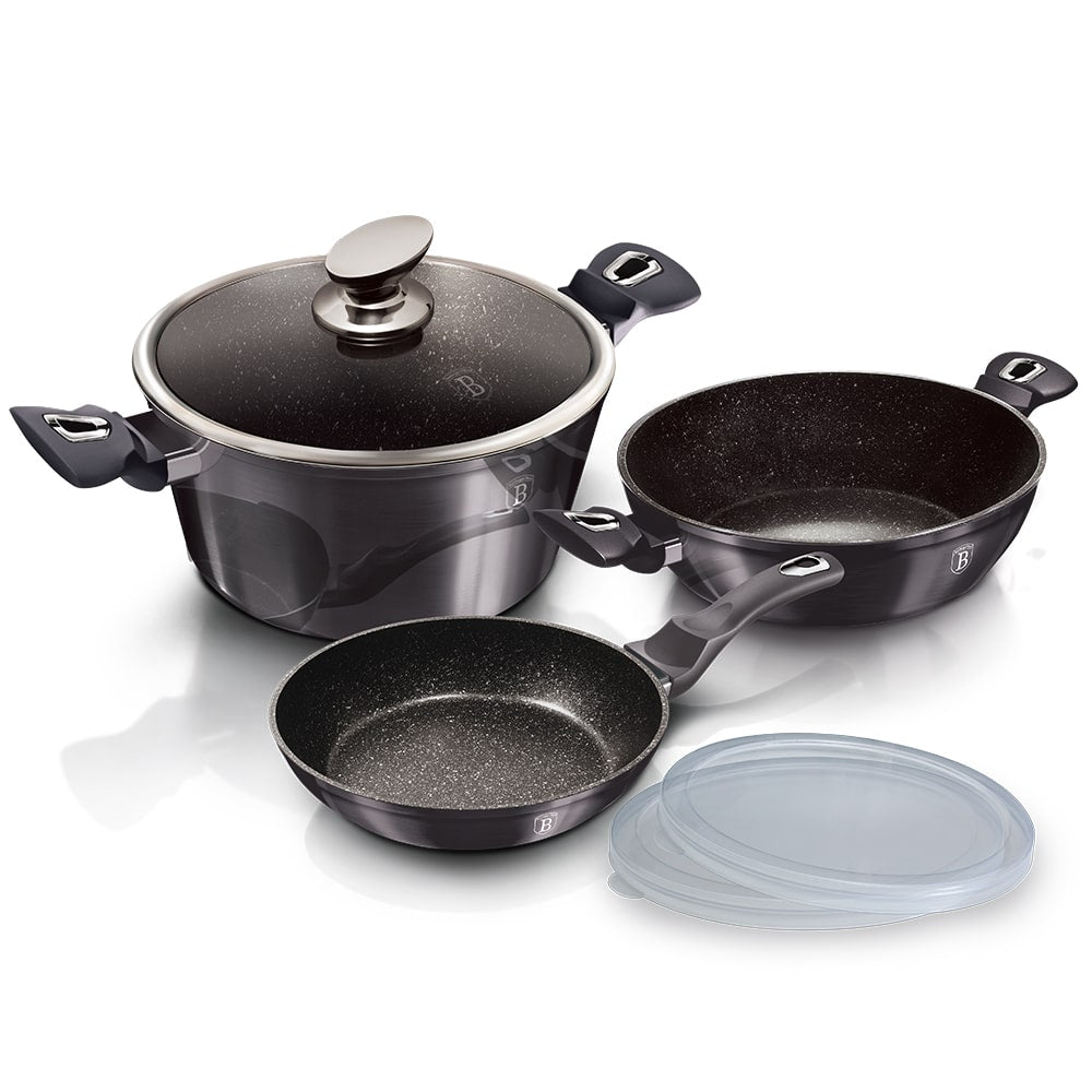 6 részes indukciós edénykészlet szürke Berlinger Haus Metallic Line Carbon Edition