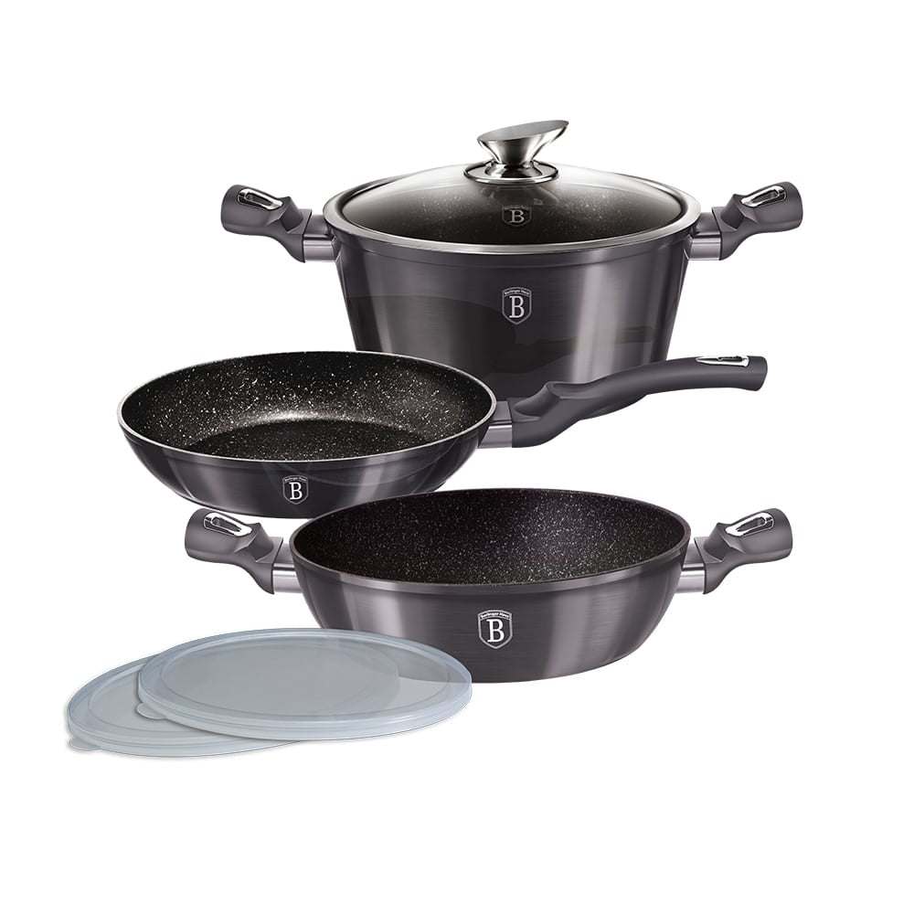 6 részes indukciós edénykészlet szürke Berlinger Haus Metallic Line Carbon Edition