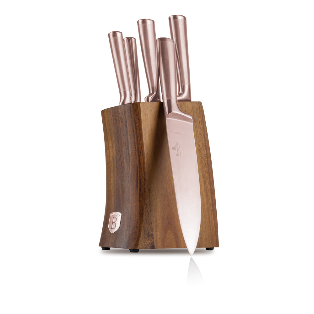 6 részes rose gold késkészlet akácfa állvánnyal Berlinger Haus Taupe Collection