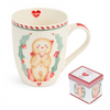 Karácsonyi porcelán bögre 350 ml díszdobozban mézeskalács baba ajándékkal