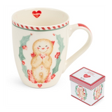 Karácsonyi porcelán bögre 350 ml díszdobozban mézeskalács baba ajándékkal