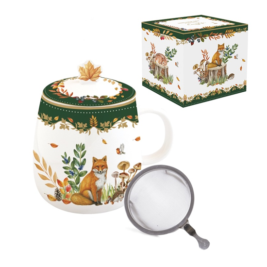 Forest Dream őszi porcelán rókás szűrős bögre tetővel dobozban Easy Life