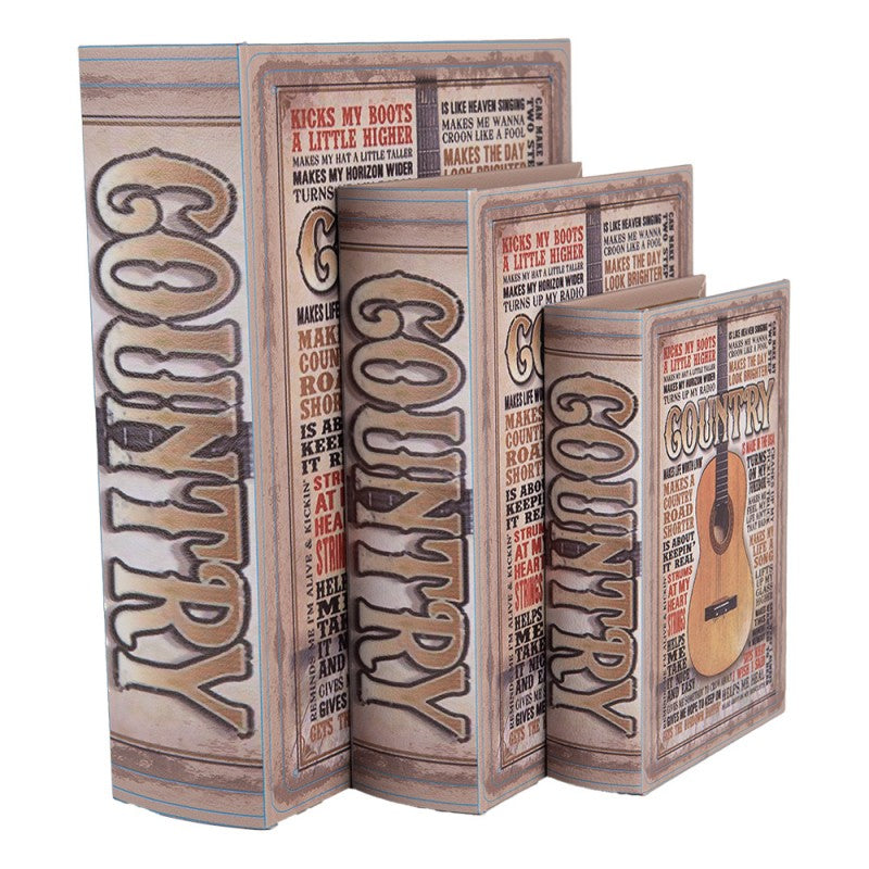 Gitáros könyv alakú vintage fa tároló doboz szett 3 részes Country