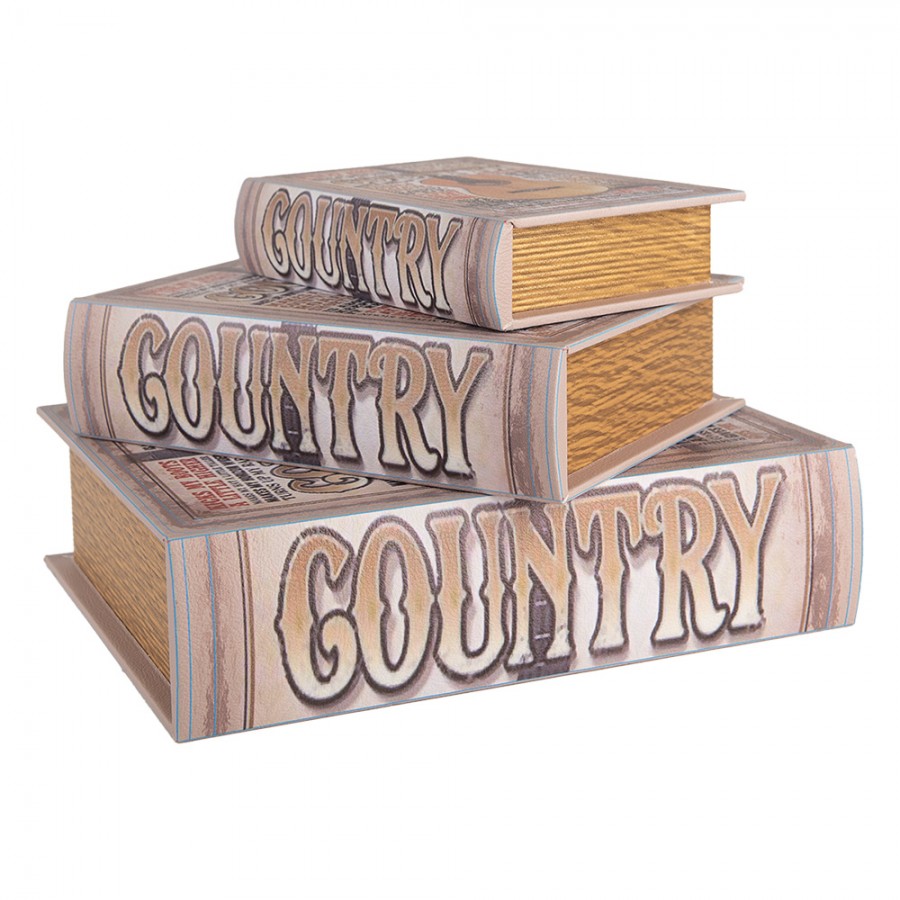 Gitáros könyv alakú vintage fa tároló doboz szett 3 részes Country