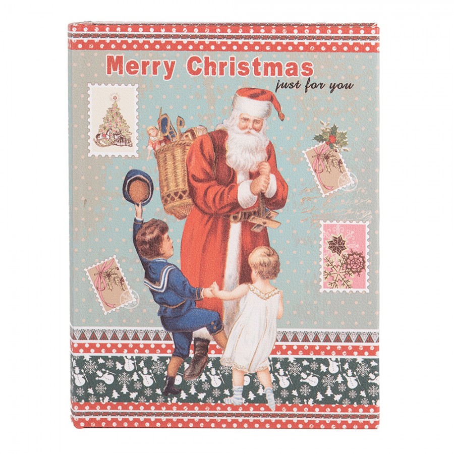 Télapós könyv alakú vintage fa tároló doboz szett 3 részes Merry Christmas