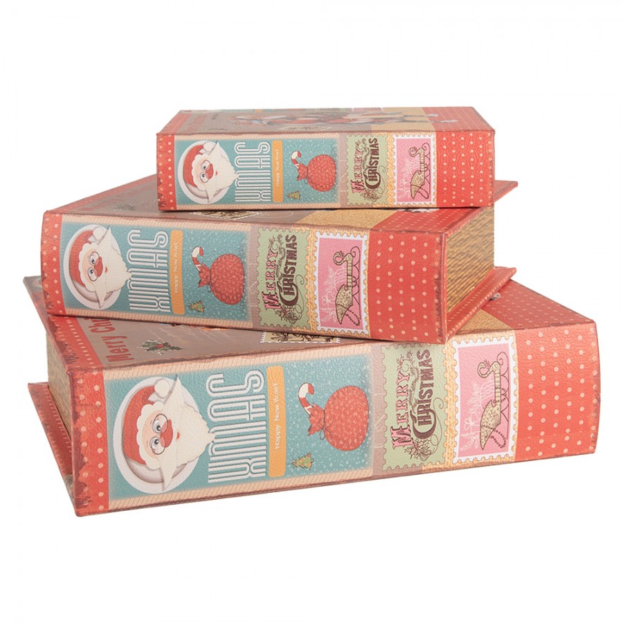 Télapós könyv alakú vintage fa tároló doboz szett 3 részes Merry Christmas Just for you