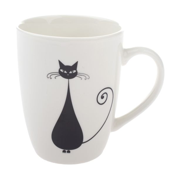 Cicás Porcelán bögre fekete macskás 370 ml ülő
