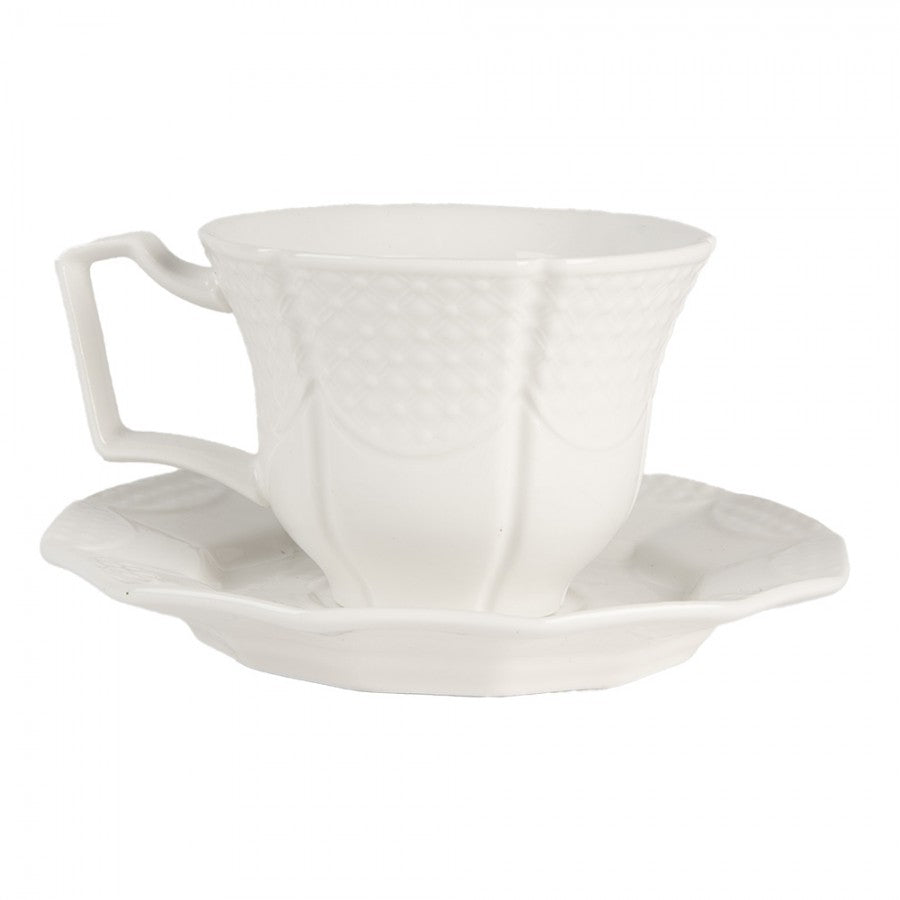 Bellezza klasszikus kerámia kávés csésze aljjal fehér dombor 175 ml