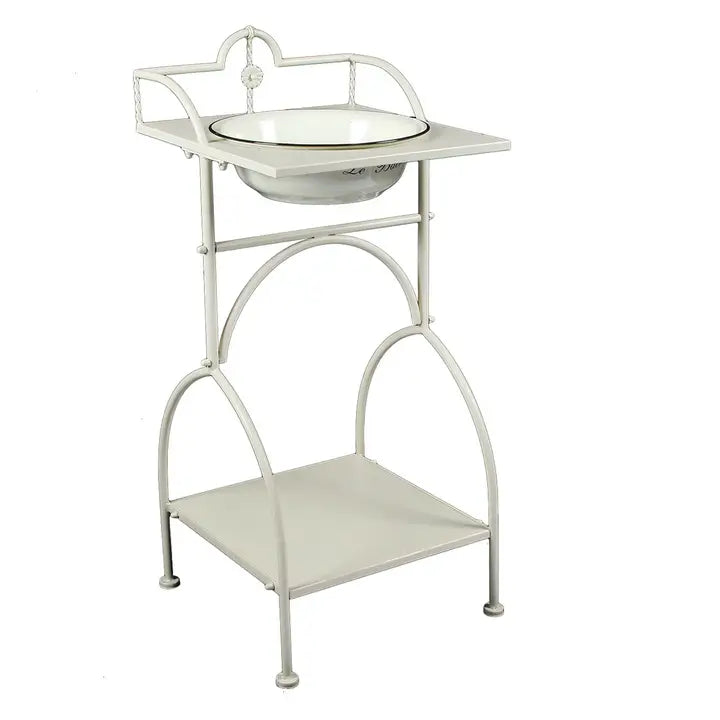 Antikolt vintage mosdóállvány lavórral krém 90 cm