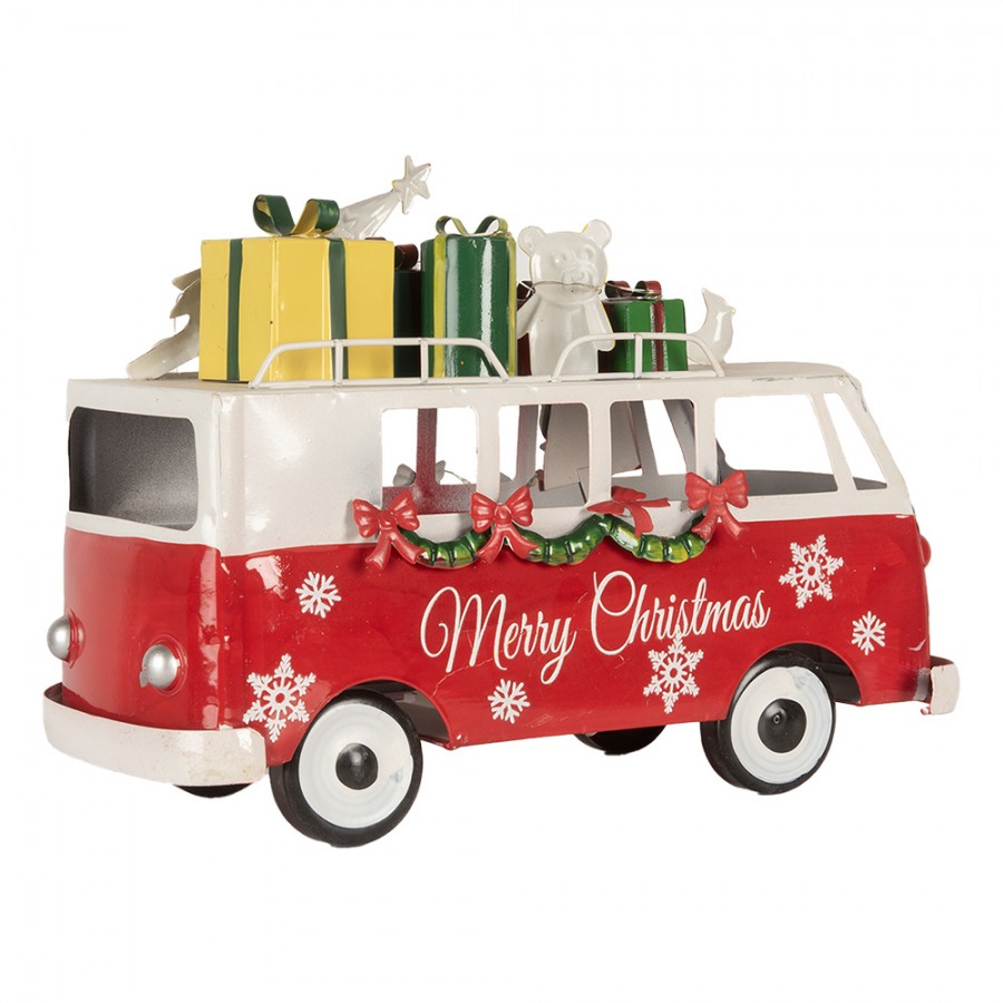 Clayre & Eef piros karácsonyi VW busz LED-es dekoráció 31 cm