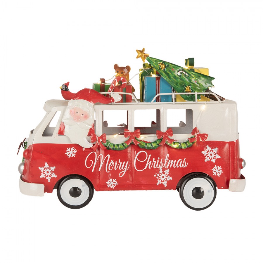 Clayre & Eef piros karácsonyi VW busz LED-es dekoráció 31 cm