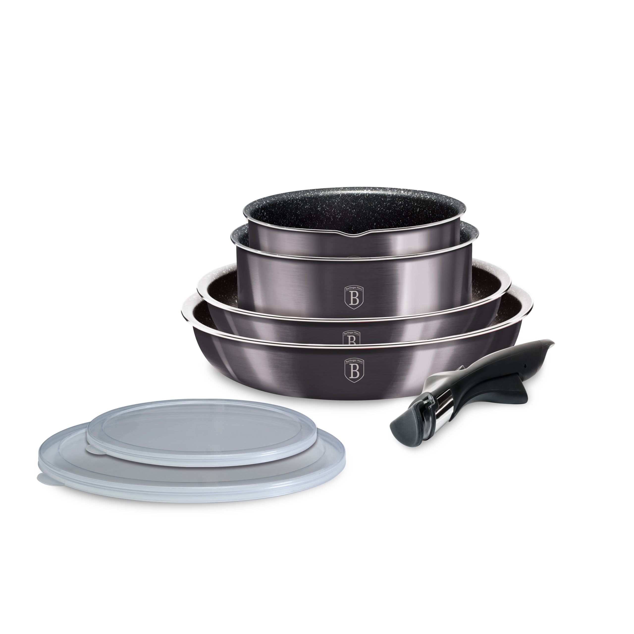 7 részes indukciós edénykészlet levehető nyéllel szürke Berlinger Haus Metallic Line Carbon Edition