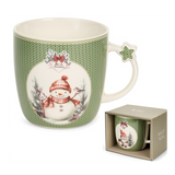 Karácsonyi porcelán bögre 360 ml zöld kötött hóemberes