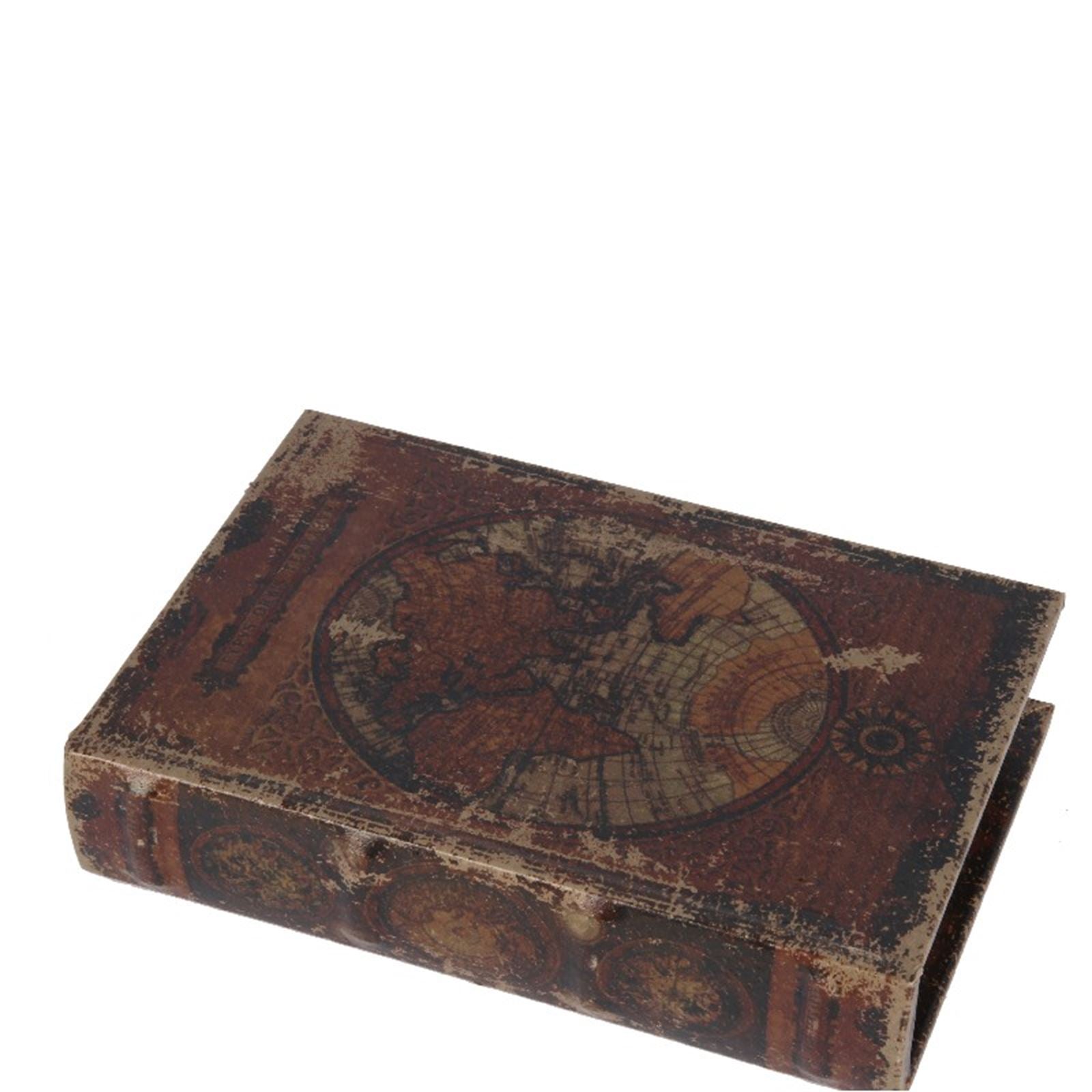 Világtérképes vintage könyvesdoboz 20 cm – barna