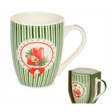 Karácsonyi porcelán bögre 350 ml zöld csíkos gyertyás