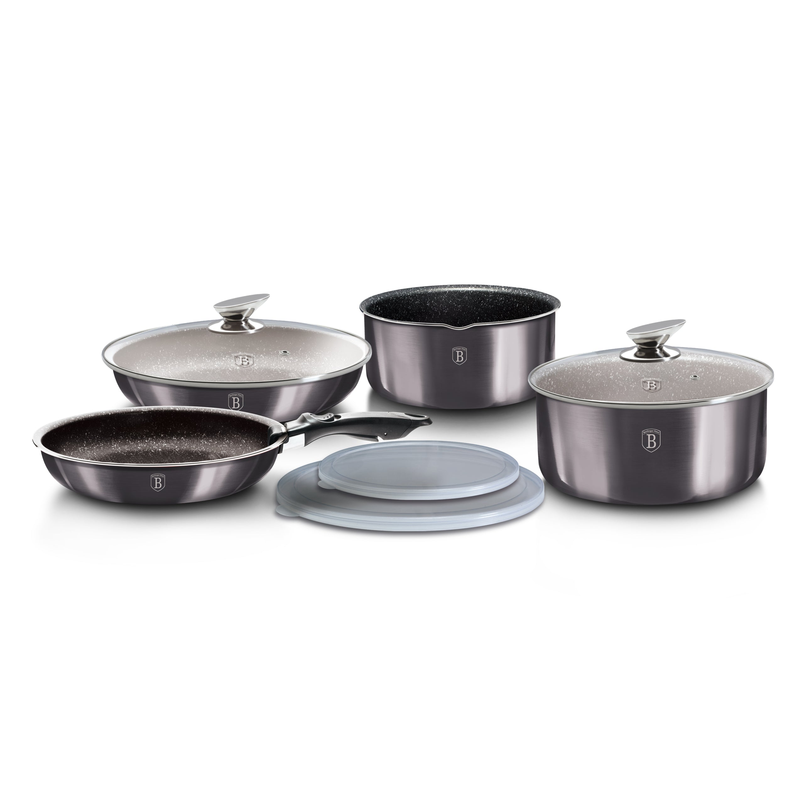 9 részes indukciós edénykészlet levehető nyéllel szürke Berlinger Haus Metallic Line Carbon Edition