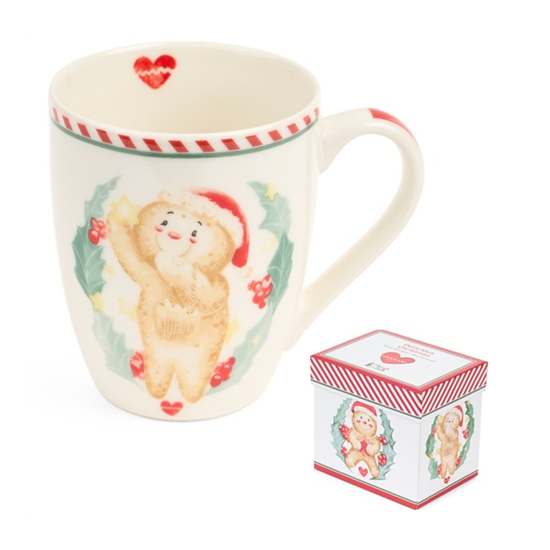 Karácsonyi porcelán bögre 350 ml díszdobozban mézeskalács baba