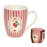 Karácsonyi porcelán bögre 350 ml piros csíkos zoknis
