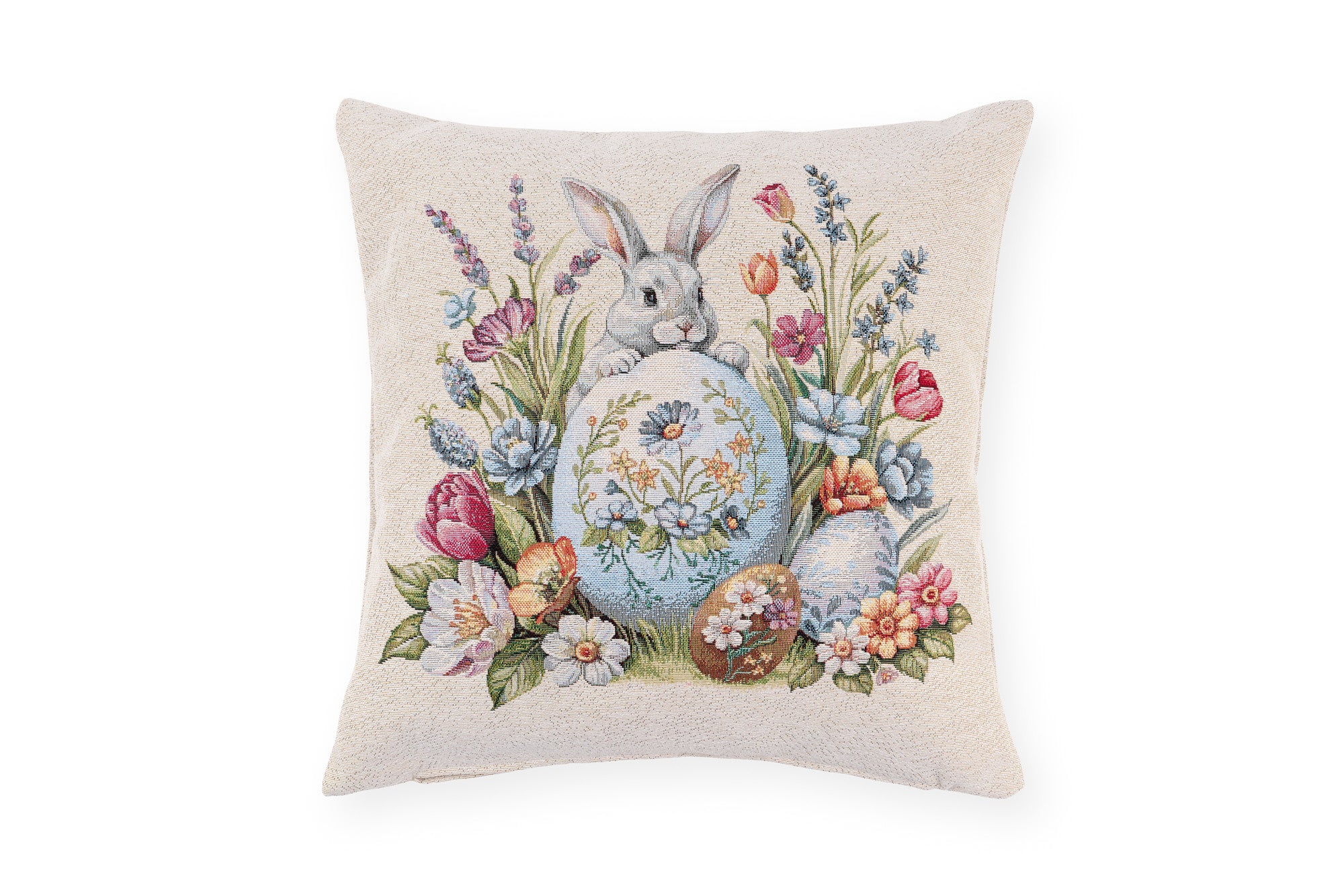 Húsvéti fehér nyuszis Párnahuzat 45x45 cm Jacquardpamut Storie Fiorite