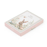 Húsvéti nyuszis Porcelán tojás formájú tányér 17x12 cm díszdobozban 2 nyuszis minta