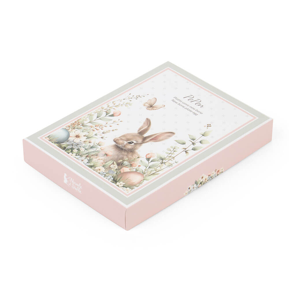 Húsvéti nyuszis Porcelán tojás formájú tányér 17x12 cm díszdobozban