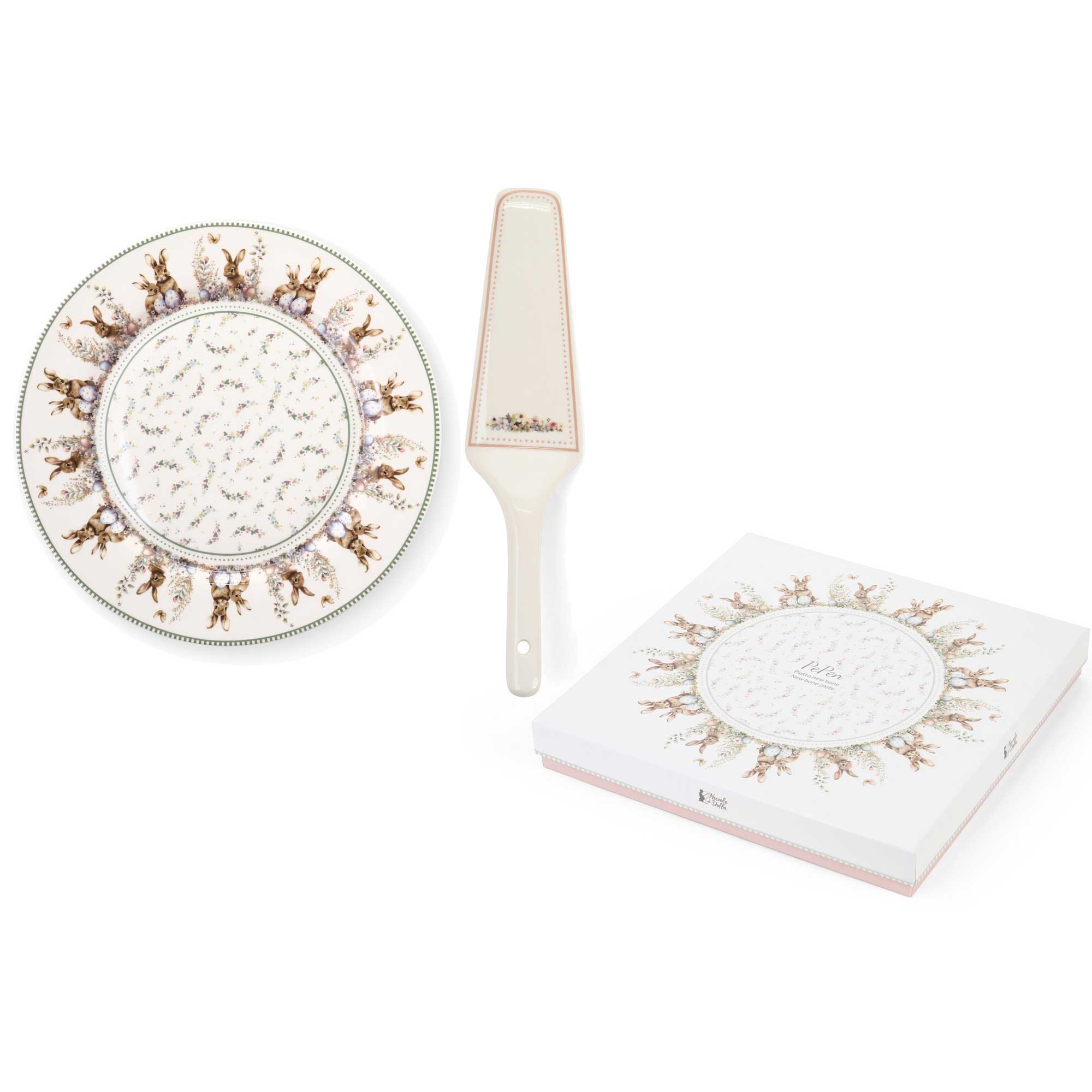 Húsvéti nyuszis Porcelán tortatál lapáttal 26 cm Pepen