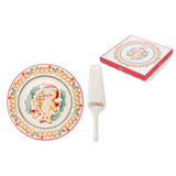 Karácsonyi porcelán tortatál lapáttal 26 cm mézeskalács baba