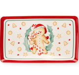 Karácsonyi porcelán kínáló tálca díszdobozban mézeskalács baba