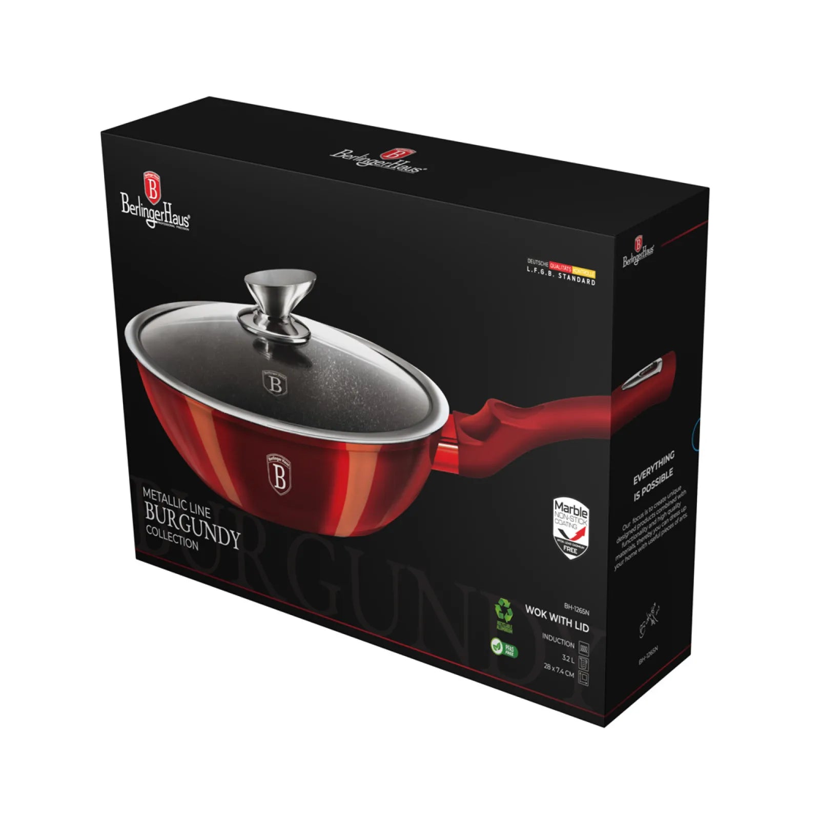 Berlinger Haus indukciós wok serpenyő fedővel 28 cm, 3,2 l – Metallic Line Burgundy Edition