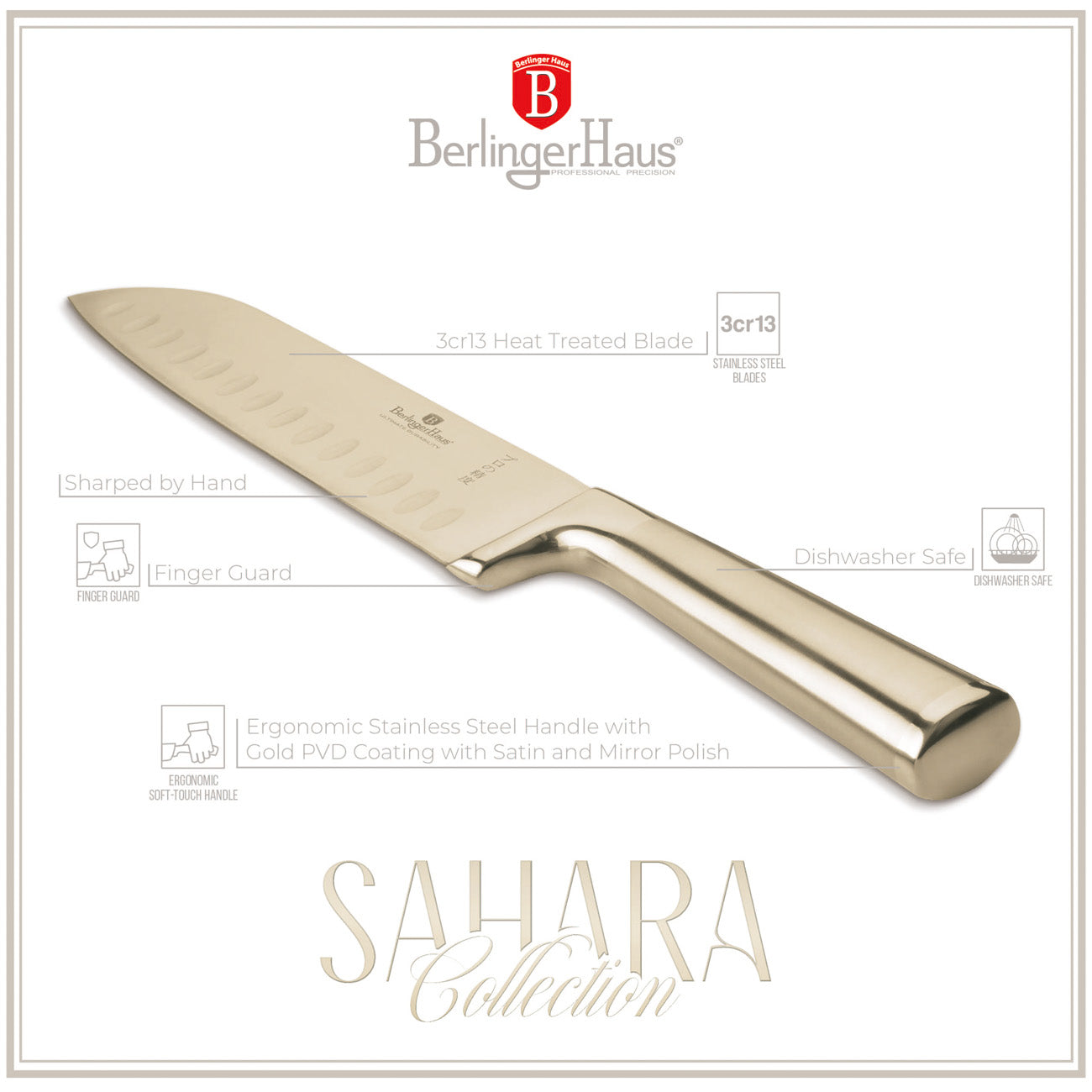 Berlinger Haus Santoku kés 17,5 cm arany színű Sahara