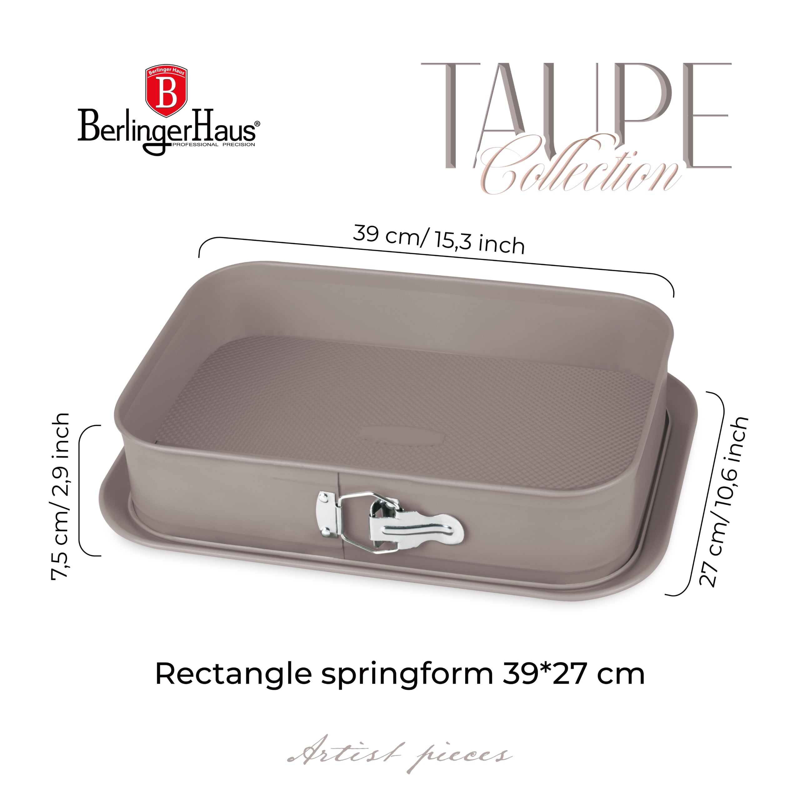 Szögletes tortaforma tapadásmentes titánPro bevonattal 39 cm Berlinger Haus Taupe szürke