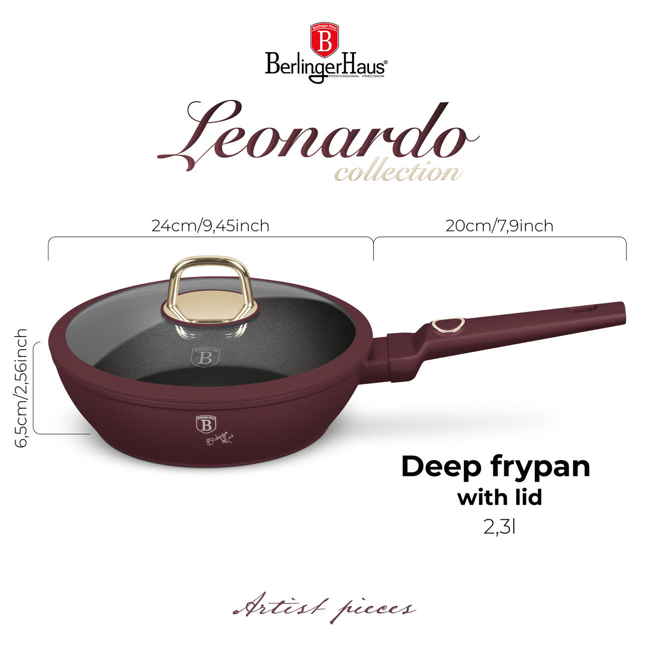 Berlinger Haus Indukciós tapadásmentes Mély serpenyő fedővel 24 cm Leonardo Collection