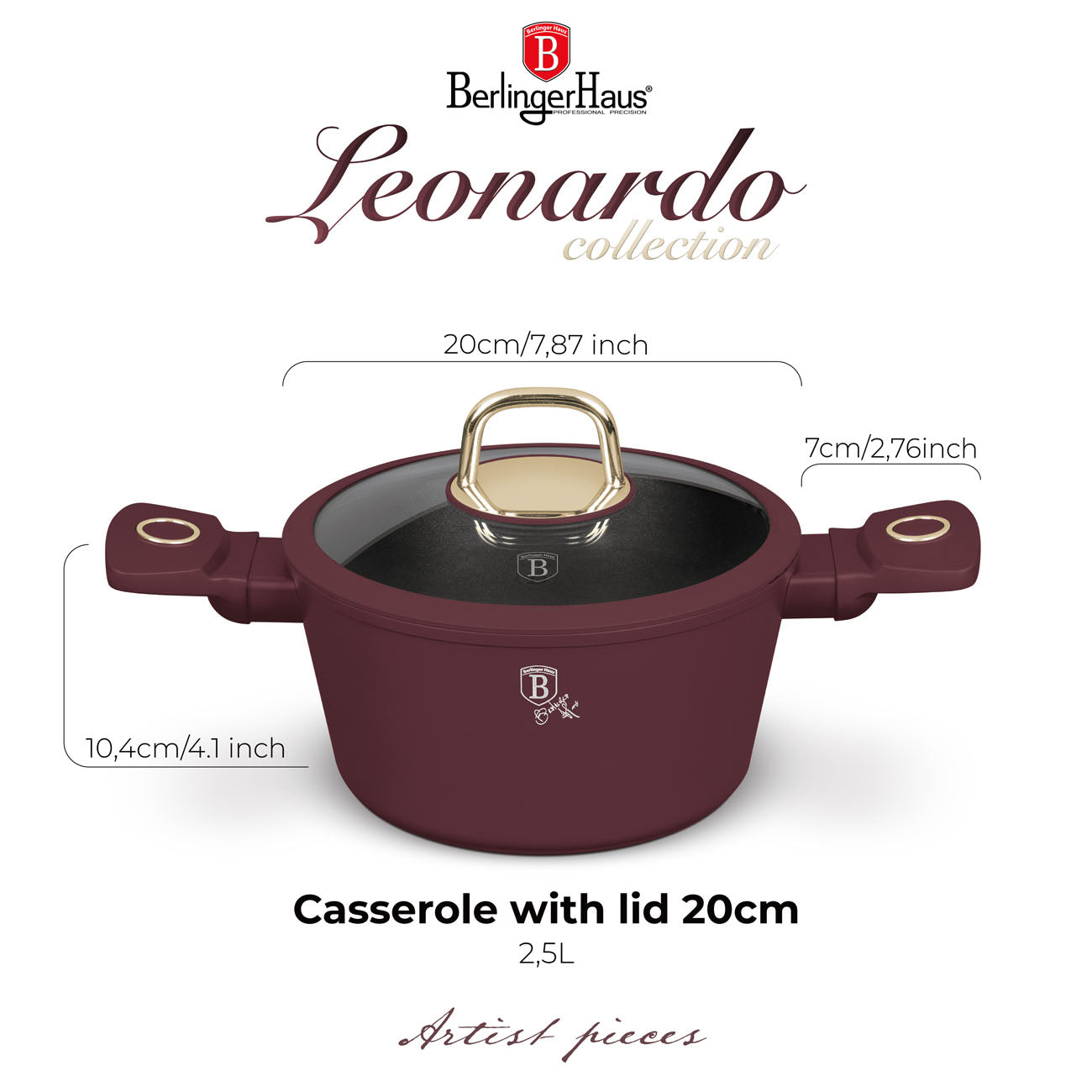 Berlinger Haus Indukciós tapadásmentes Lábas fedővel 2,5 L Leonardo Collection