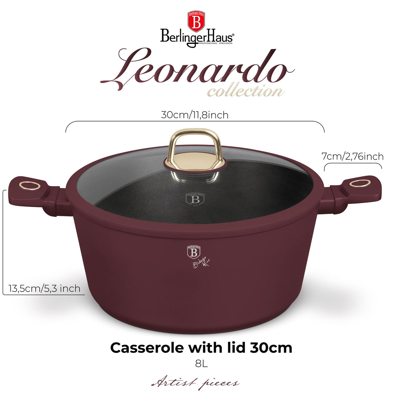 Berlinger Haus nagy Lábas fedővel 8L Leonardo Collection Indukciós tapadásmentes
