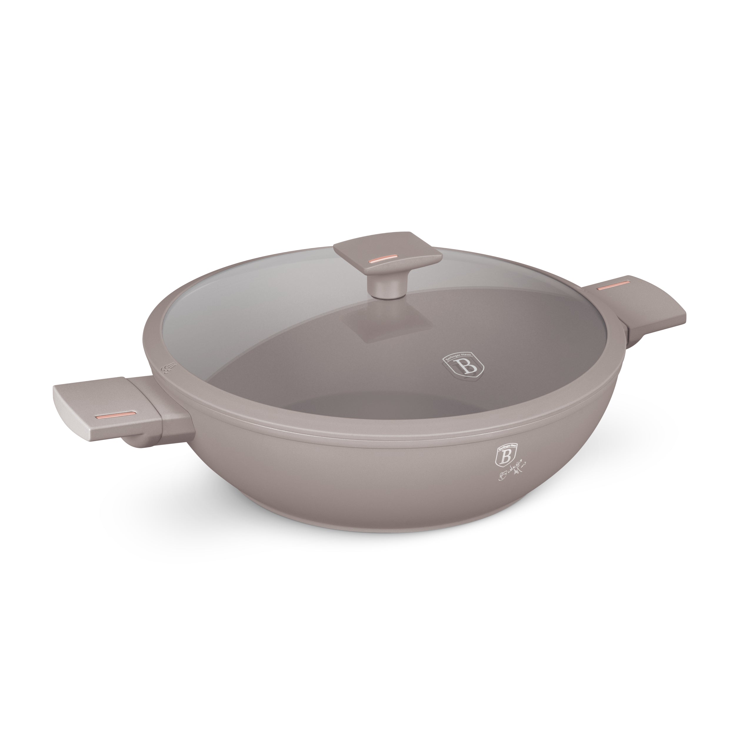 Wok serpenyő fedővel 30 cm indukciós tapadásmentes Berlinger Haus Taupe Collection
