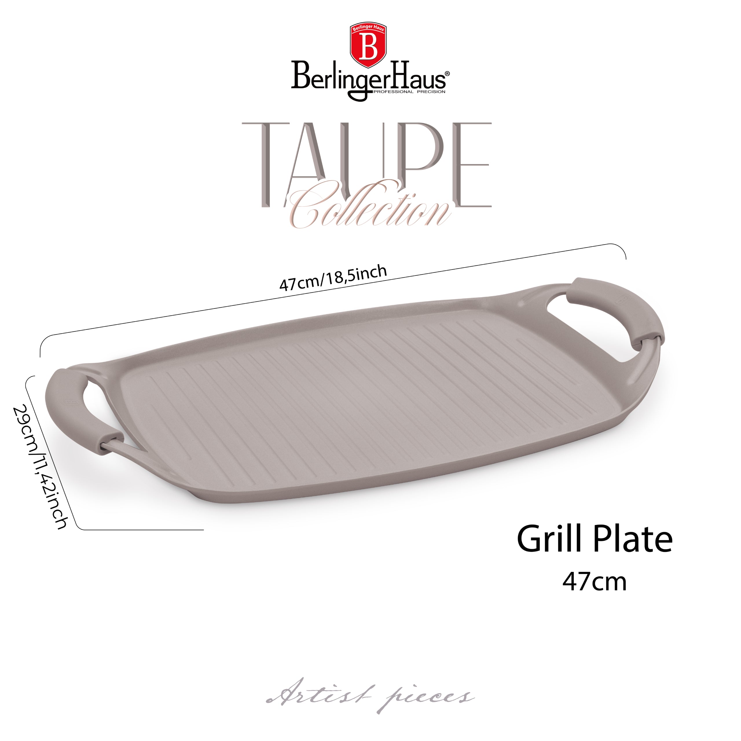 Grill sütőlap 47 cm indukciós tapadásmentes Berlinger Haus Taupe Collection