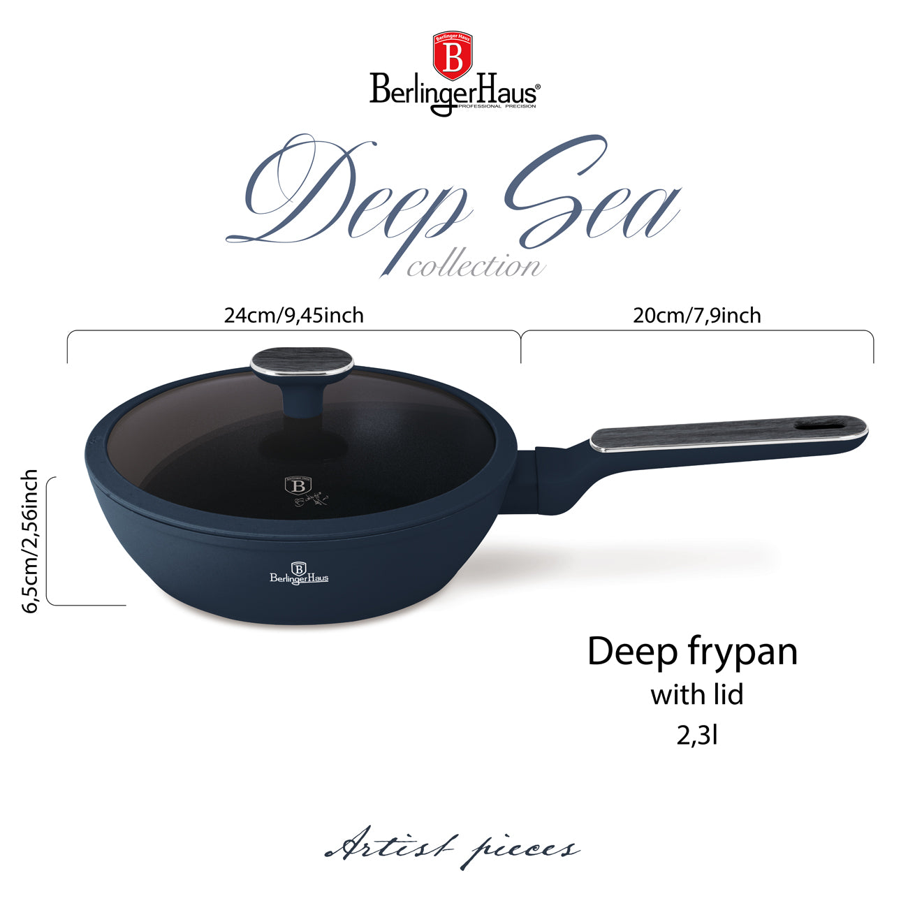 BerlingerHaus tapadásmentes indukciós Mély serpenyő fedővel 24 cm Deep Sea