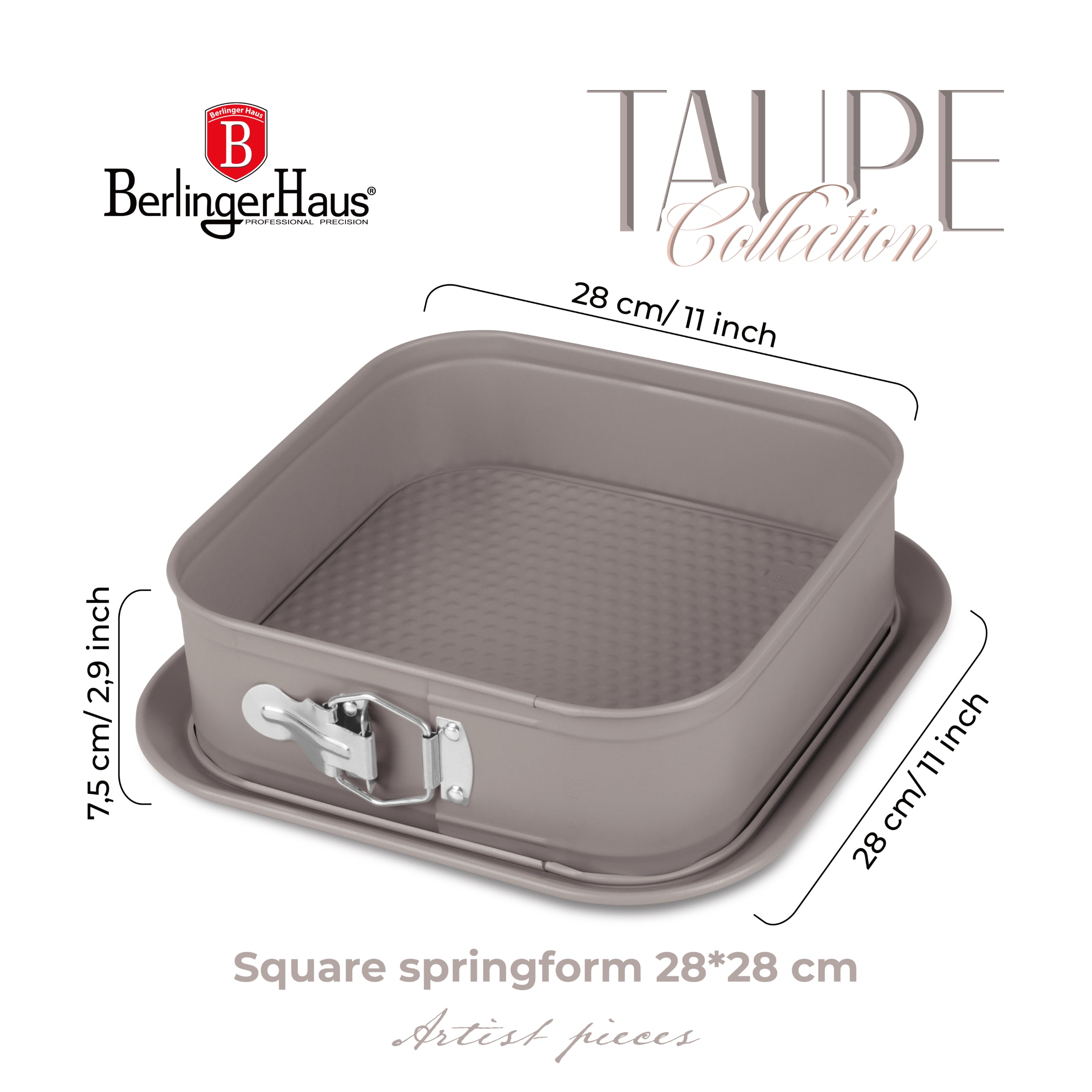Szögletes tortaforma tapadásmentes titánPro bevonattal 28 cm Berlinger Haus Taupe szürke