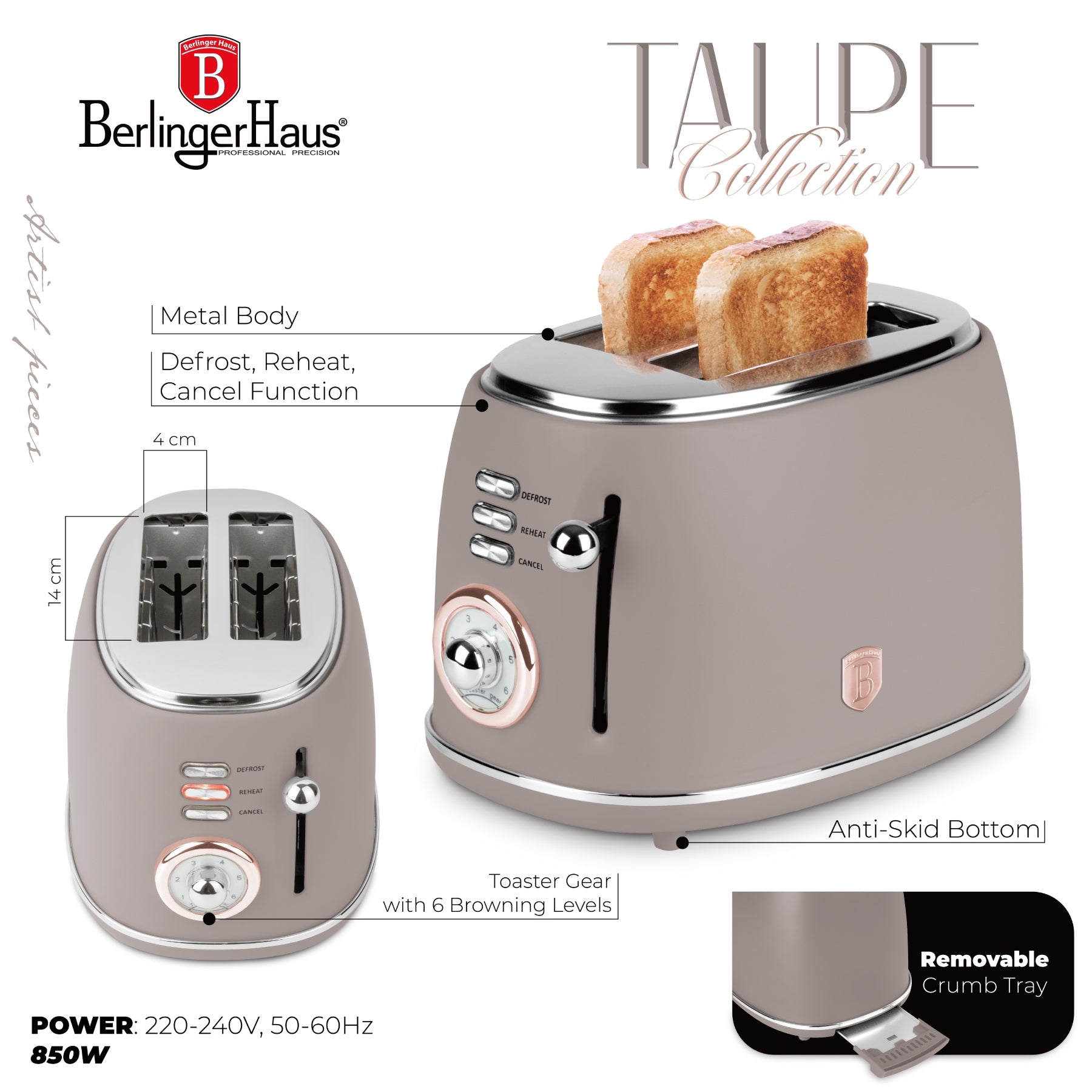 Kenyérpirító Berlinger Haus 850 W matt szürke