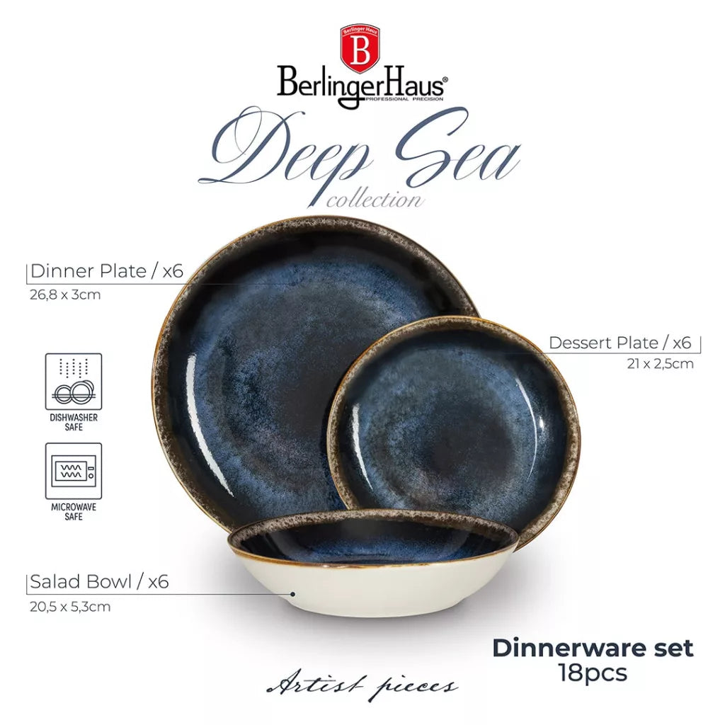 Berlinger Haus 18 részes porcelán étkészlet Deep Sea matt kék