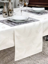 Ezüst lurex asztali futó, páfrány mintás, 44x140 cm