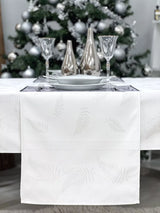 Ezüst lurex asztali futó, páfrány mintás, 44x140 cm