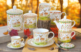 Őszi erdei mintás porcelán eszpresszó kávés csésze 2 személyes készlet