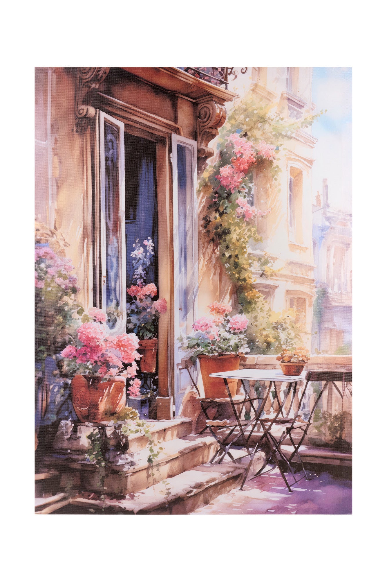 Vászon falikép virágos terasszal 50x70x2,5 cm Provence stílus