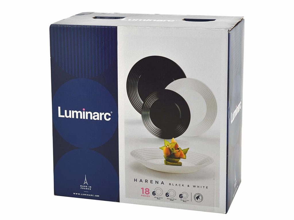 Luminarc HARENA üveg étkészlet 18 részes 6 személyes fehér fekete N1518