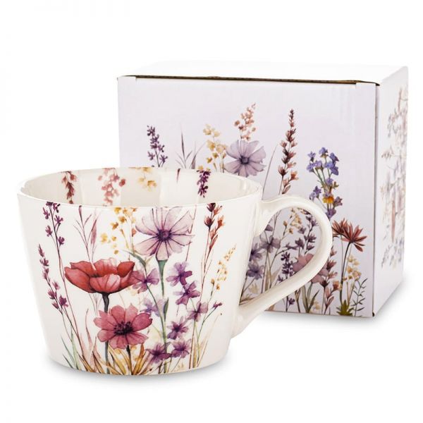 Virágos porcelán bögre - 450 ml - díszdobozos