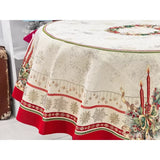 Gyertyás, piros szélű asztalterítő, kör alakú, 160 cm, arany lurex