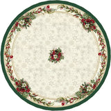 Classic bogyós, zöld szélű asztalterítő, kör alakú, 160 cm, ezüst lurex